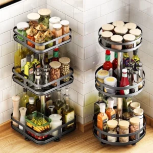 Kệ Gia Vị Xoay Đa Năng 360 Độ Thông Minh 2 3 Tầng Tiện Ích Cho Nhà Bếp Gọn Gàng, Thiết Kế Sang Trọng