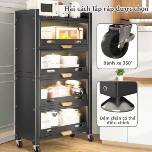 Kệ tủ nhà bếp thép carbon dày đa năng CÓ BÁNH XE hàng VIỆT NAM siêu CHẮC CHẮN có HỖ TRỢ PHÍ SHIP