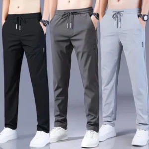 M-5xl Quần dài thể thao nam ống suông Quần lao động nam Quần thun dài Mùa Hè Băng Lụa Thời Trang Hàn Quốc Slim Fit Thẳng-Leg Màu Trơ