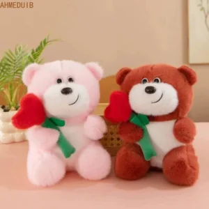 Ahmeduib Búp bê sang trọng gấu hoa tình yêu, Đồ chơi nhồi bông gấu bông bông bông bông PP, Bộ sưu tập đồ chơi đi kèm Phim hoạt hình