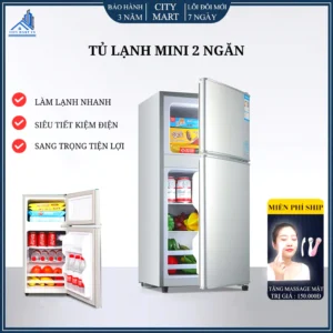 Tủ lạnh mini 2 cánh có tích hợp ngăn đá riêng biệt tiện lợi để đồ ăn, thức uống, mĩ phẩm, trữ sữa