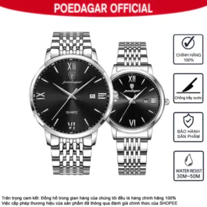 Đồng hồ cặp đôi Chính hãng POEDAGAR Đồng hồ kim loại nam Đồng hồ nữ Dây đeo kim loại Đồng hồ nam Dây đeo bằng thép không gỉ Lịch