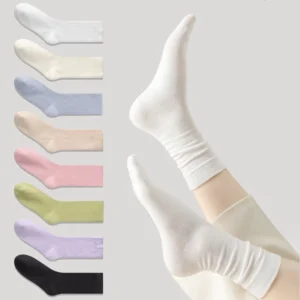 FHYL Vớ cotton Trắng Cổ Cao Mềm Mại Màu Trơn Thời Trang Phong Cách Hàn Quốc Cho Nữ