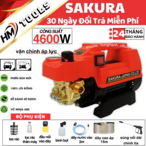 Máy rửa xe áp lực cao SAKURA 4600W - Áp lực cao - Có chỉnh áp - Máy xịt rửa xe gia đình tặng kèm bình tạo bọt tuyết