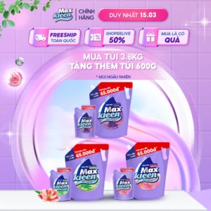 Combo Túi Nước Giặt Xả 3.8kg + Túi Nước Giặt Xả 600g MaxKleen
