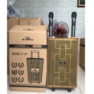 BẢNG NÂNG CẤP 2025) Loa Vali Kéo Bluetooth Di Động Kiomic K89, chỉnh Bass, Treble, Reverb.Kèm 2 Micro Không Dây Karaoke